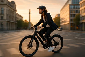Elle fait la navette avec son e-bike dans une ville européenne en 2025, ce qui montre que les e-bikes valent la peine d'être utilisés pour les déplacements urbains.